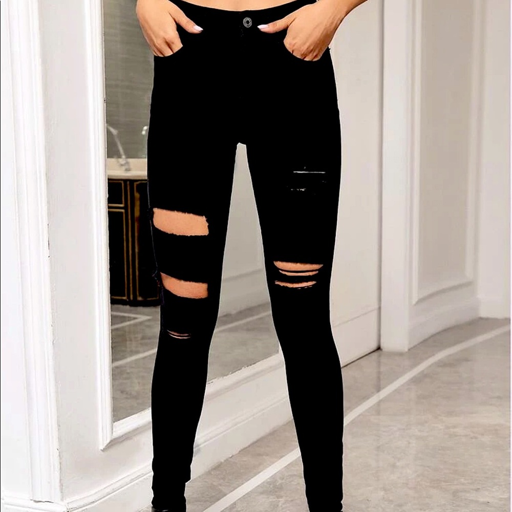 Distressed high waisted jeggings